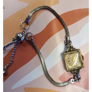 Vintage Womens Square Face Analog Watch 18K Stainless Steel Band X10 C